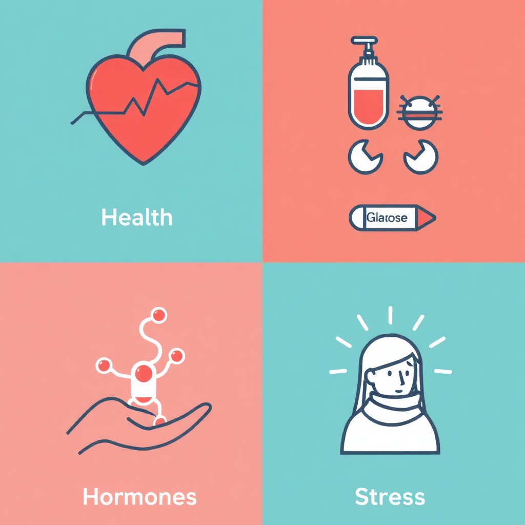 icons for heart, blood sugar, hormones, and stress